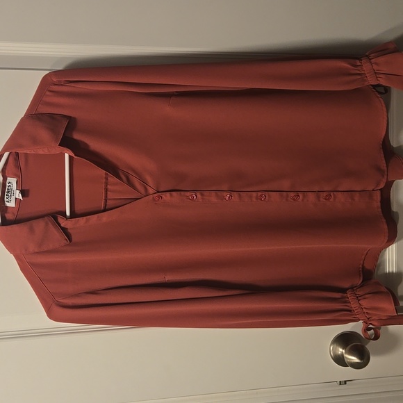 Express Dusty Rose Bow Sleeve Portofino Blouse ~ M ~ - Picture 6 of 6